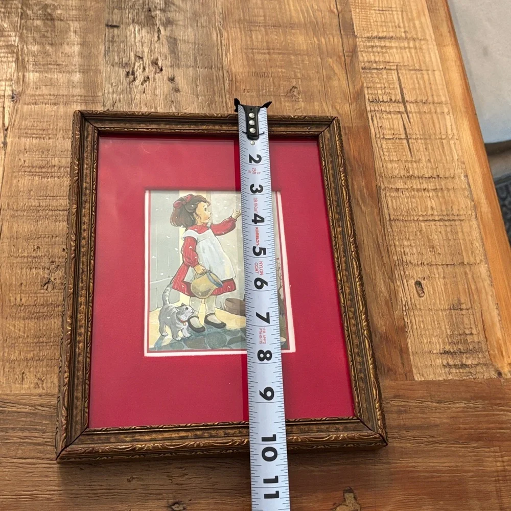 Vintage 8x10 Gold Frame + Red Velour Mat Picture. Cottage-core | Wall Art Decor